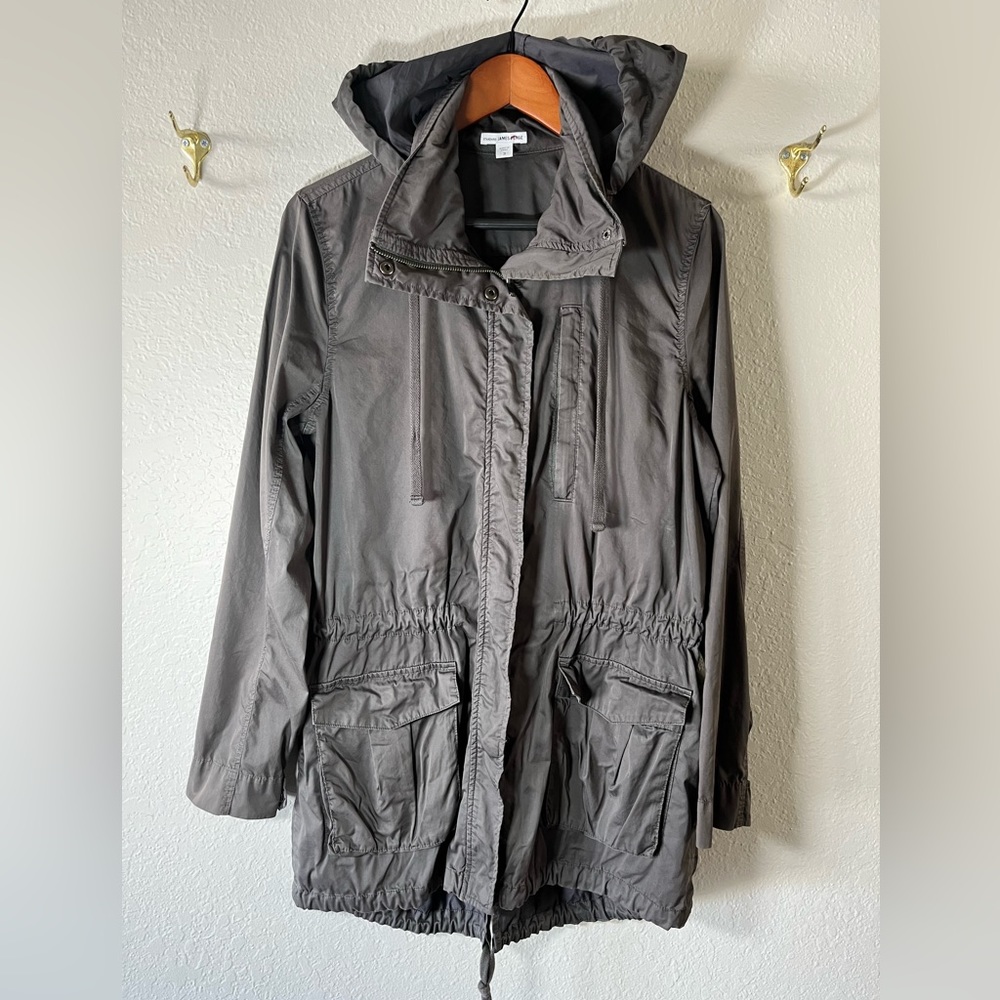 James Perse size 3 (Large) Lightweight Anorak Hooded Utility Jacket Taupy Gray